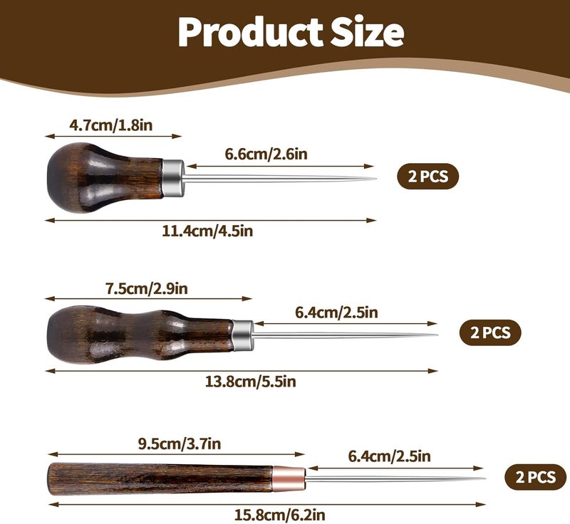 Aecsze 6 PCS Awl Tool Set, Leather Punch Stitching Marking Awl Tool, Gourd Shape Handle Punch Tool for Leather Sewing, Marking, Crafts Wood, Shoe Repair - Image 2